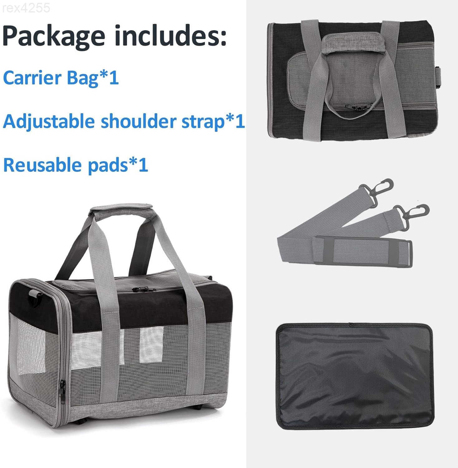 Rabbit Travel Carrier Bag Airline Approved Pet Pocket Breathable Mesh Window Portable Hand Bag with Locking Safety Zippers for Small Dogs Cats Bunnies