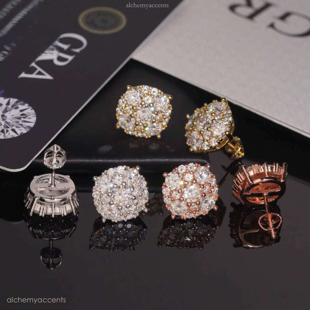 12mm GRA Certificate Iced Out Fashion Earring Hip Hop Jewelry Sier Round VVS Moissanite Dia Stud Earrings