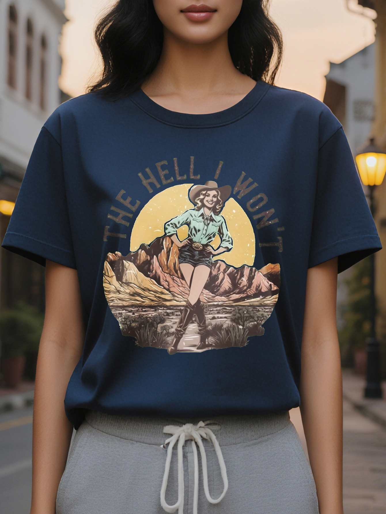 Women s Casual The I Won t Graphic Print Tank Top Sleeveless Crew Neck Cotton Olive Green Western Style