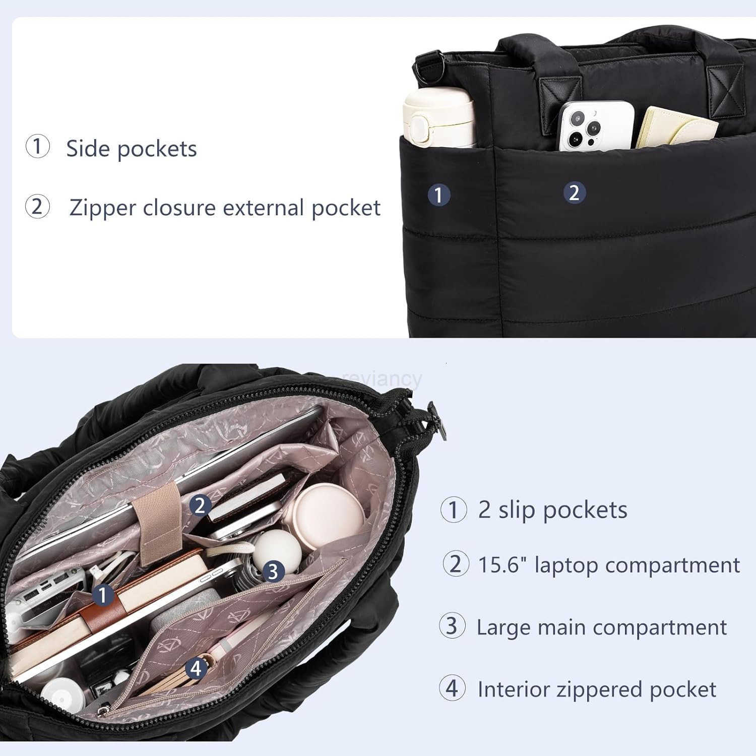 Tote Bag for Women Puffer Tote Bag Large Quilted Nurse Bag with Zipper for Work TravelW250904