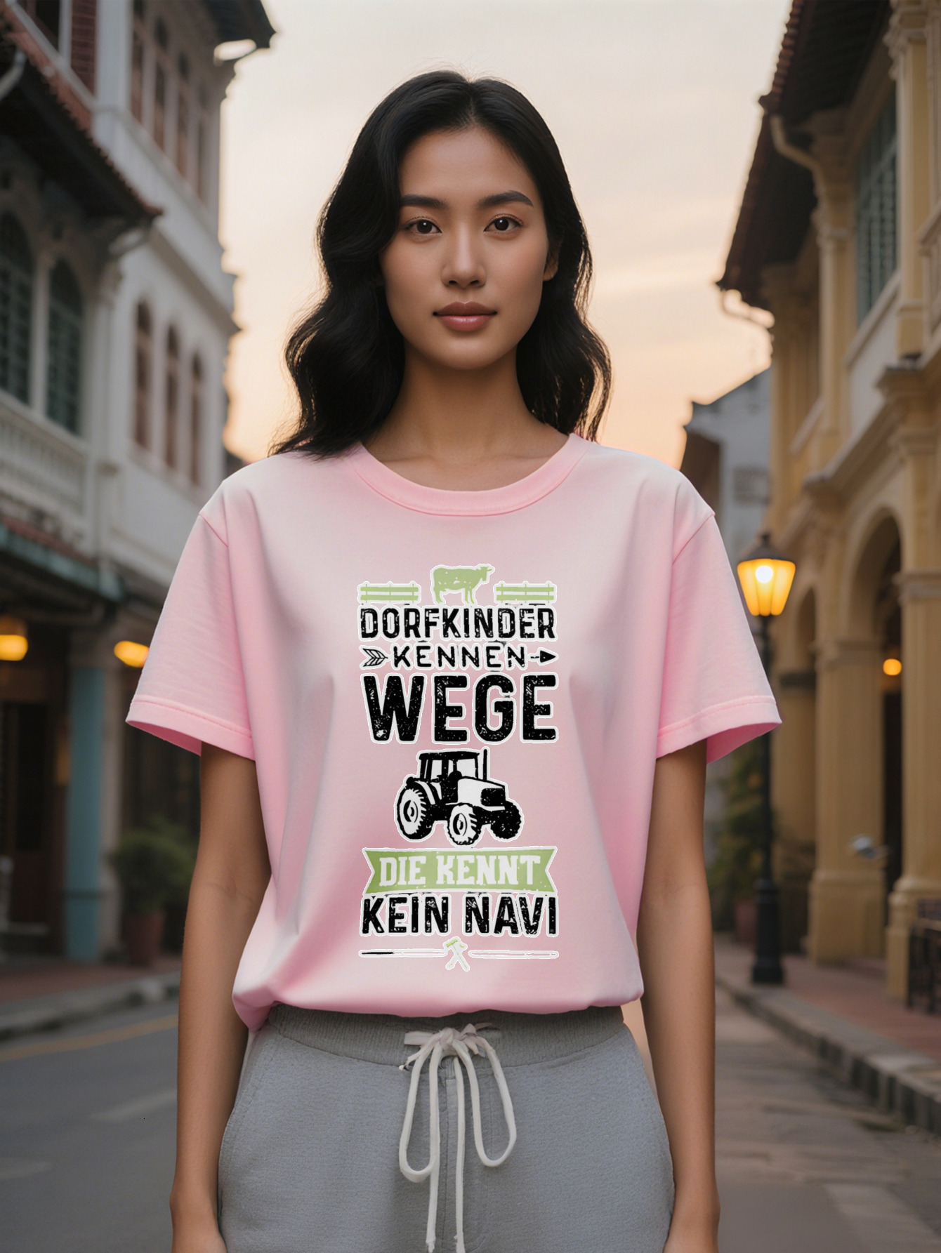 Large XL Lady Casual Short Sleeve T-Shirt with DORFKINDER KENN WEGE Cow Silhouette Graphic Print Black Round Neck Summer Tee Plus Size