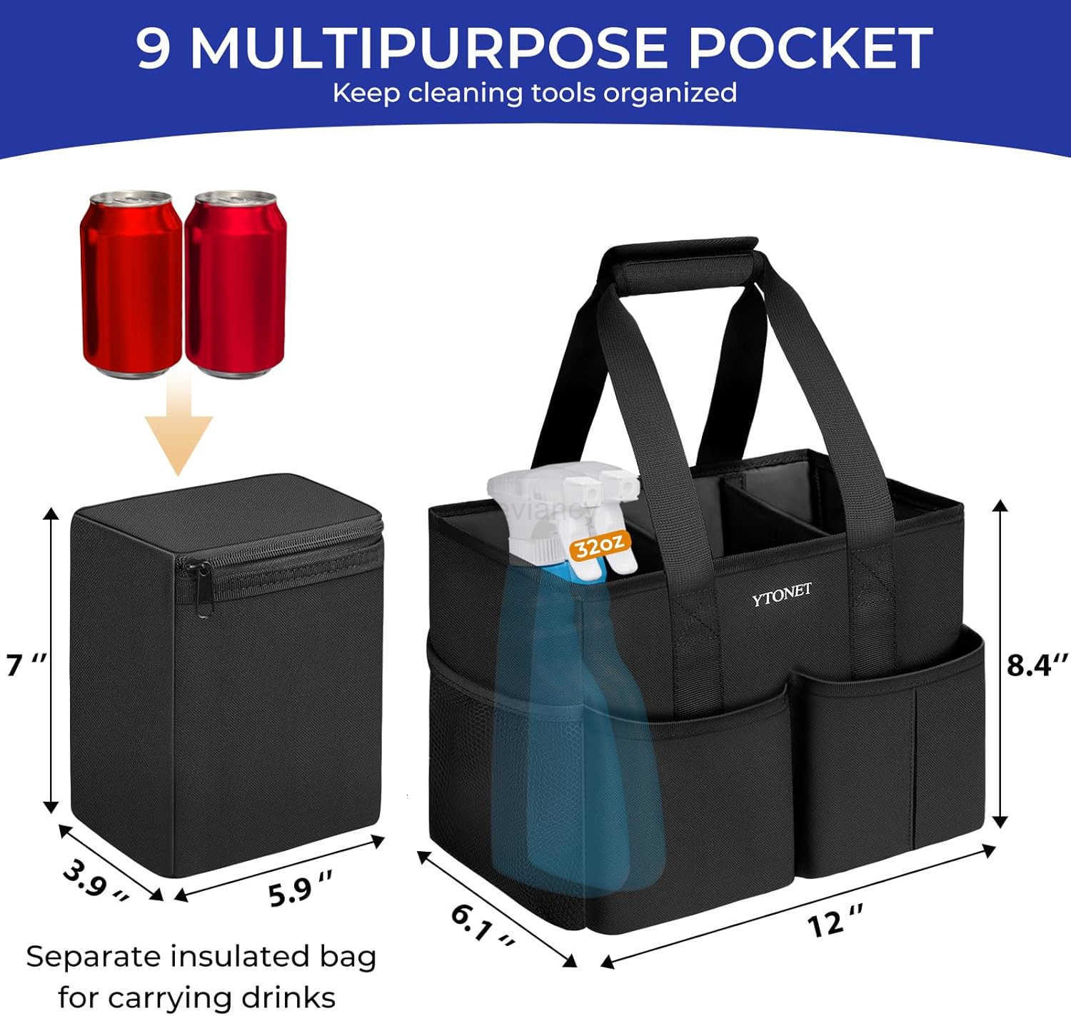 Cleaning Caddy Water Resistant Cleaning Supplies Organizer with Handle Foldable Divider for Cleaners Housekeeping Tote for Kitchen Bathroom Car Tool C