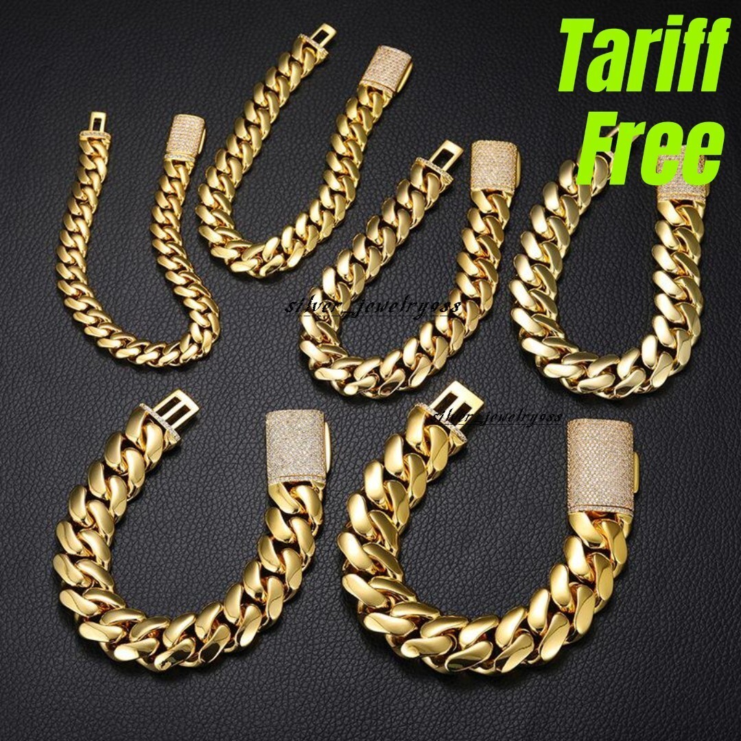 In Stock 14K 18k Gold Plated Bracelet 10mm25mm 79 Inch Pulseras De Hombre Men Women Custom Plate Chunky Cuban Miami Chain