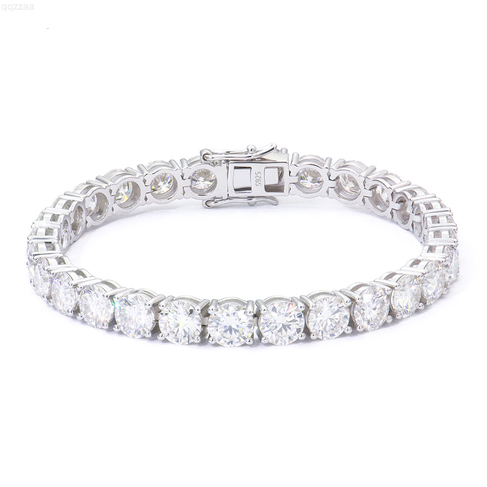 6mm Round Brilliant Cut Moissanite 925 Silver Tennis Bracelet White Gold Plated Hiphop Jewelry for Rapper for Boyfriend Gift