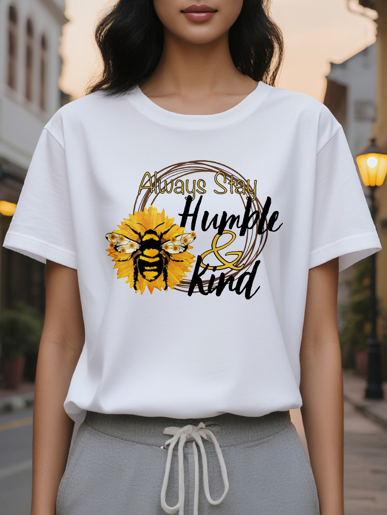 Women's T-shirt Always Humility Kindness Bee Suower Pattern Soft Casual Top Everyday Washable Autumn