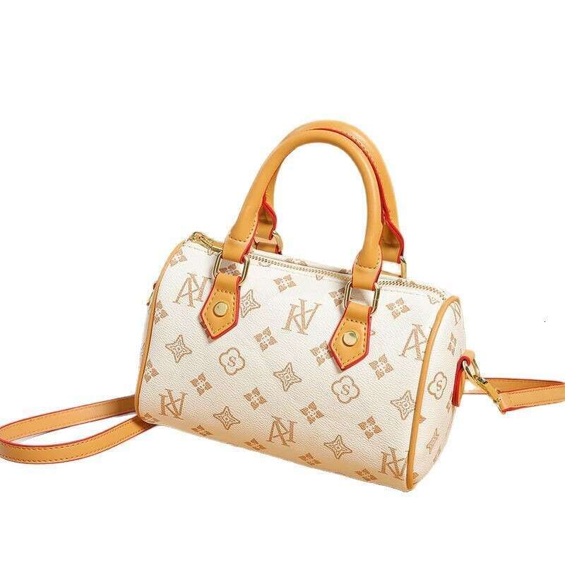 DHEssentials 2025 Spring Boston Bag - Women's Small Pillow Shape, Vintage Print, Multi-Carry (Handheld/Shoulder/Crossbody), Minimalist Style