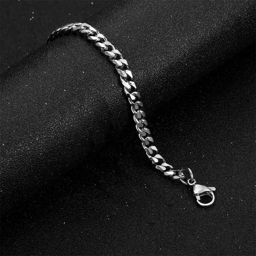 Punk Fashion 4mm Miami Curb Cuban Chain Link Bracelet Gold Silver Color Stainless Steel Hand Chain for Men Women Jewelry Gift W250904