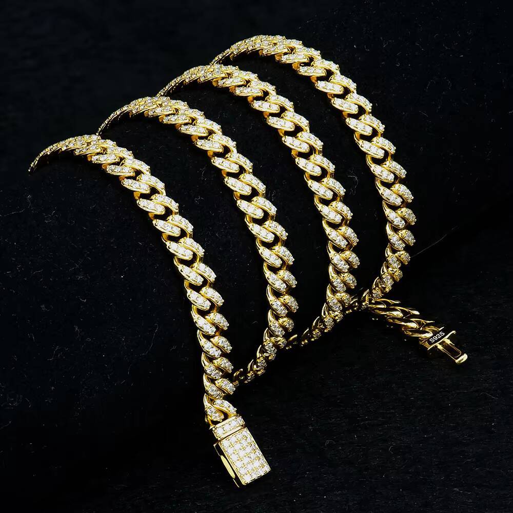 Mossanite Cuban Chain Necklace for Men 6mm Width 2 Rows 925 Silver Hip Hop Style Jewelry with Stylish Moissanite