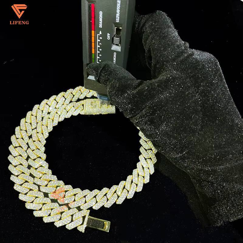 18k Gold Plated 925 Silver Cuban Link Chain Necklace 8mm 10mm 12mm 14mm 2Row VVS Moissanite Diamond Fine Jewelry Charm Necklace