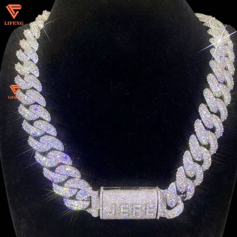 Custom Mens 925 Sterling Silver 18K Gold Plated Necklace 20mm Bubble Cuban Link Hip Hop Style VVS Pass Diamond Test Necklace