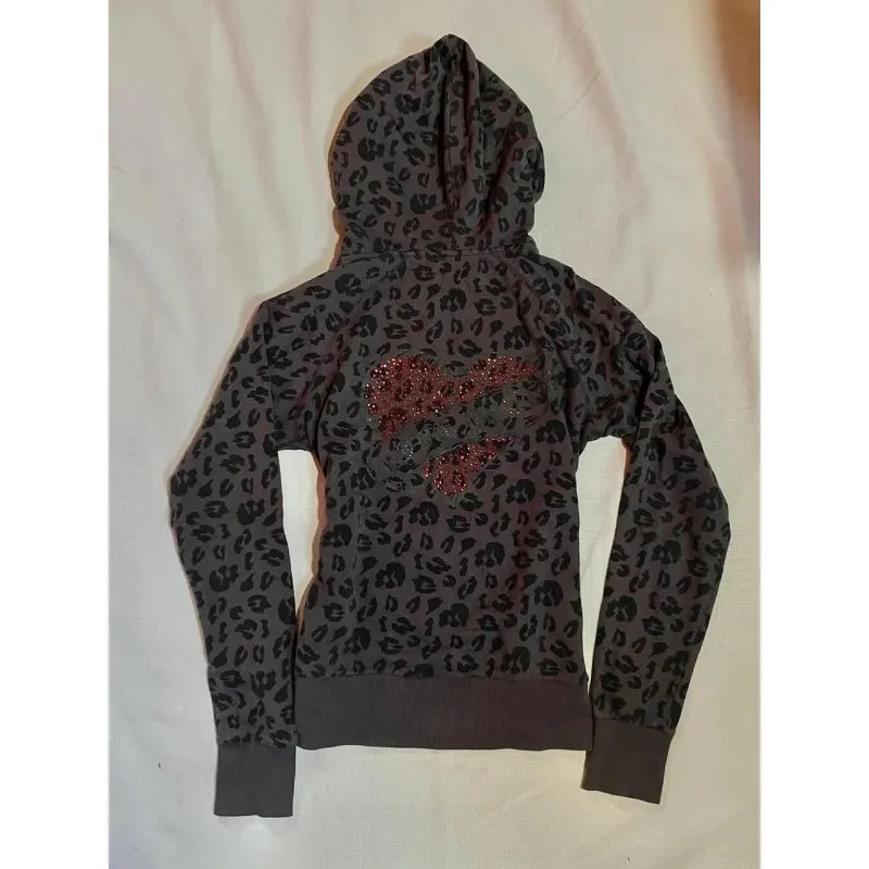 American leopard print geometric graphic ironing highquality slim longsleeved hoodies women Y2K niche simple casual sweatshirt 250904