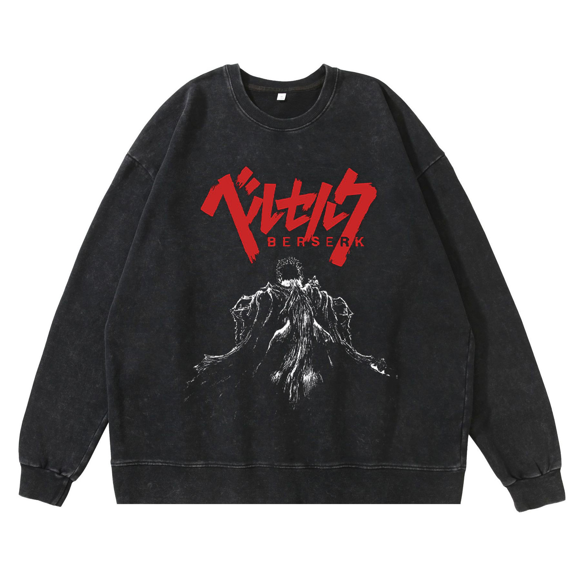 360g Heavyweight Washed Vintage Berserk Anime Street Retro Cotton Hoodie Streetwear Crewneck Hoodie - TT8262