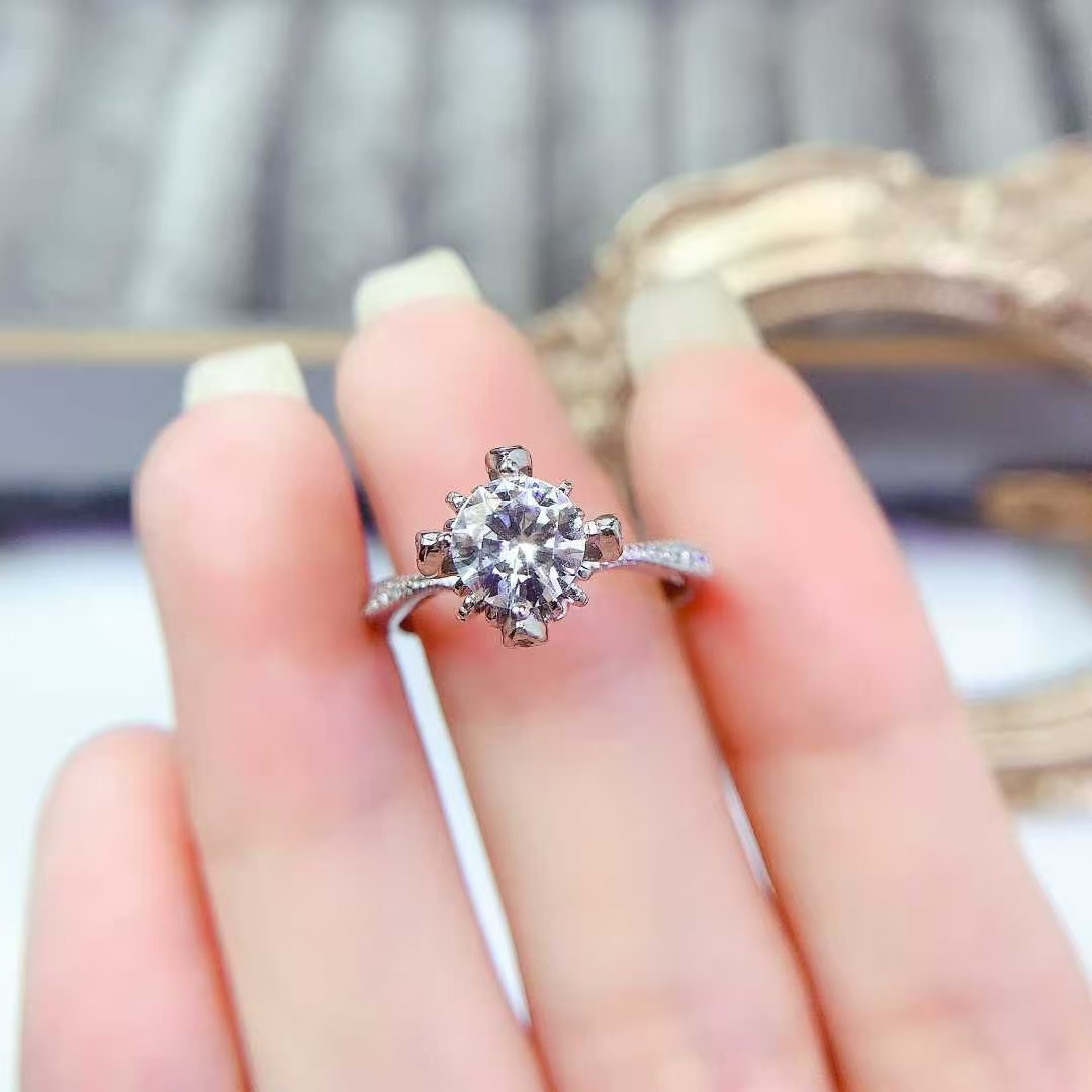 925 silver moissanite ring for engagement 6.5mm 1ct D color moissanite wedding ring for women