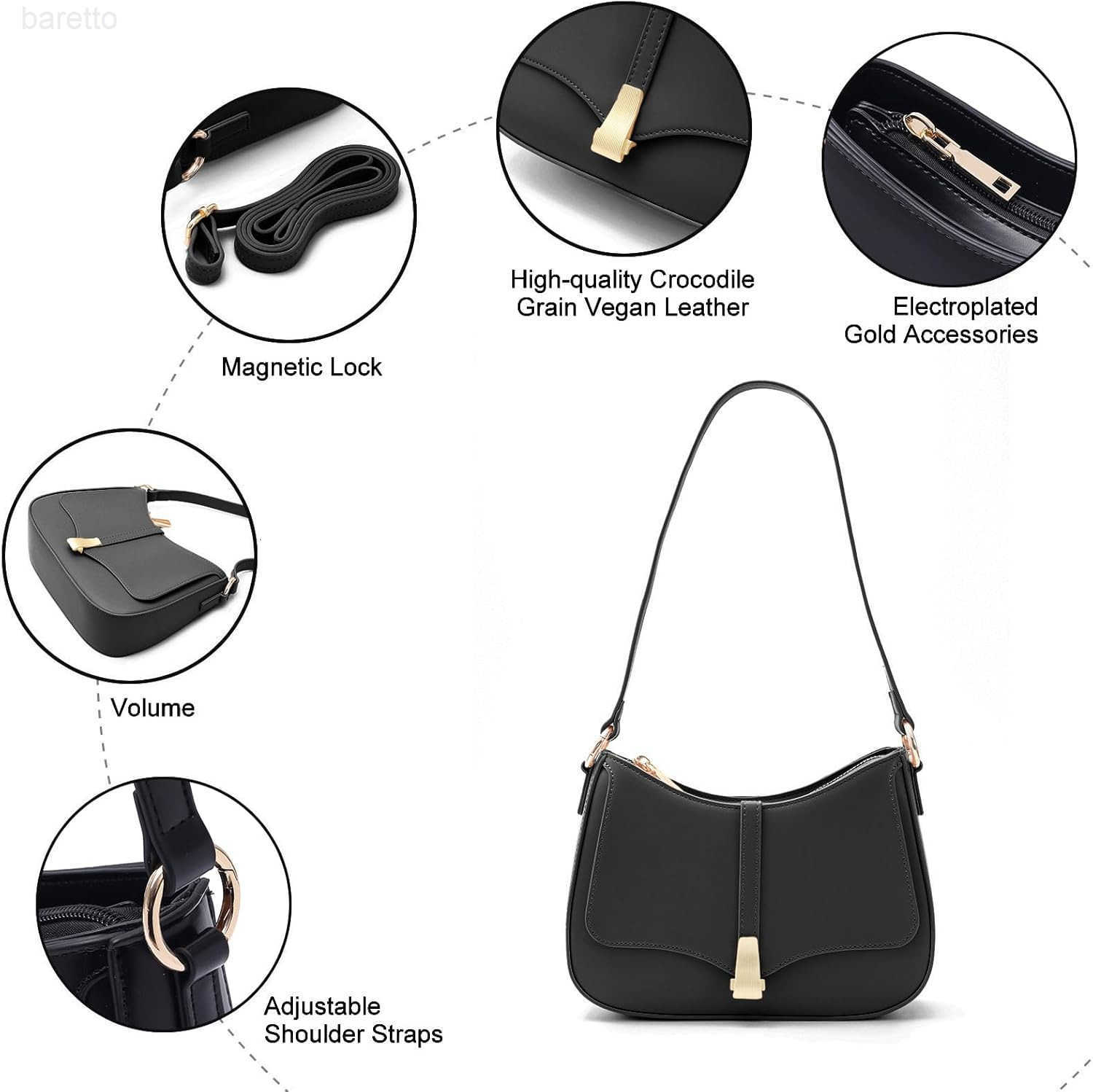 Crescent Shoulder Bag for Women Vintage Retro Vegan Leather Clutch Tote Handbags Crossbody Bags Handbag for Women M250904