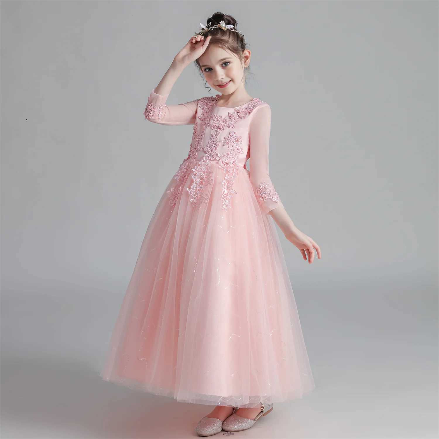 CW683 Princess Dress Girls Pengpeng Yarn Spring/Summer New Long Sleeve Fashionable Childrens Performance Z250904