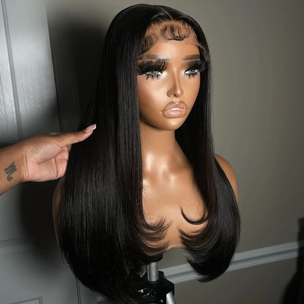 Chocolate Brown Human Hair Wigs Layered Cut Lace Front Wigs Wear And Go HD 13X4 Straight Lace Frontal Wig For Women pelucas Cheveux Glueless Wigs