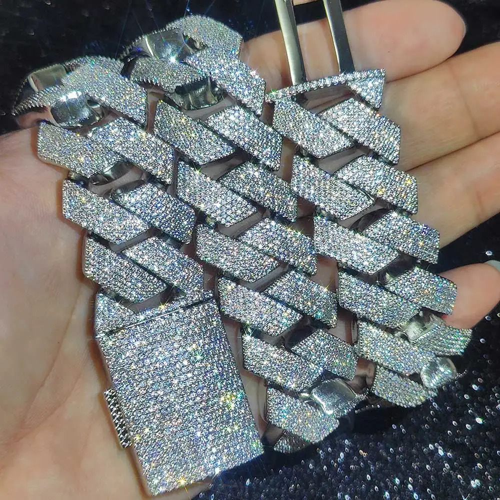 Thick Heavy 25mm Six Rows Prong Setting Cuban Link Chain Iced Out Hip Hop White Gold Plated Necklace Jewelry Women Men Gifts 250903