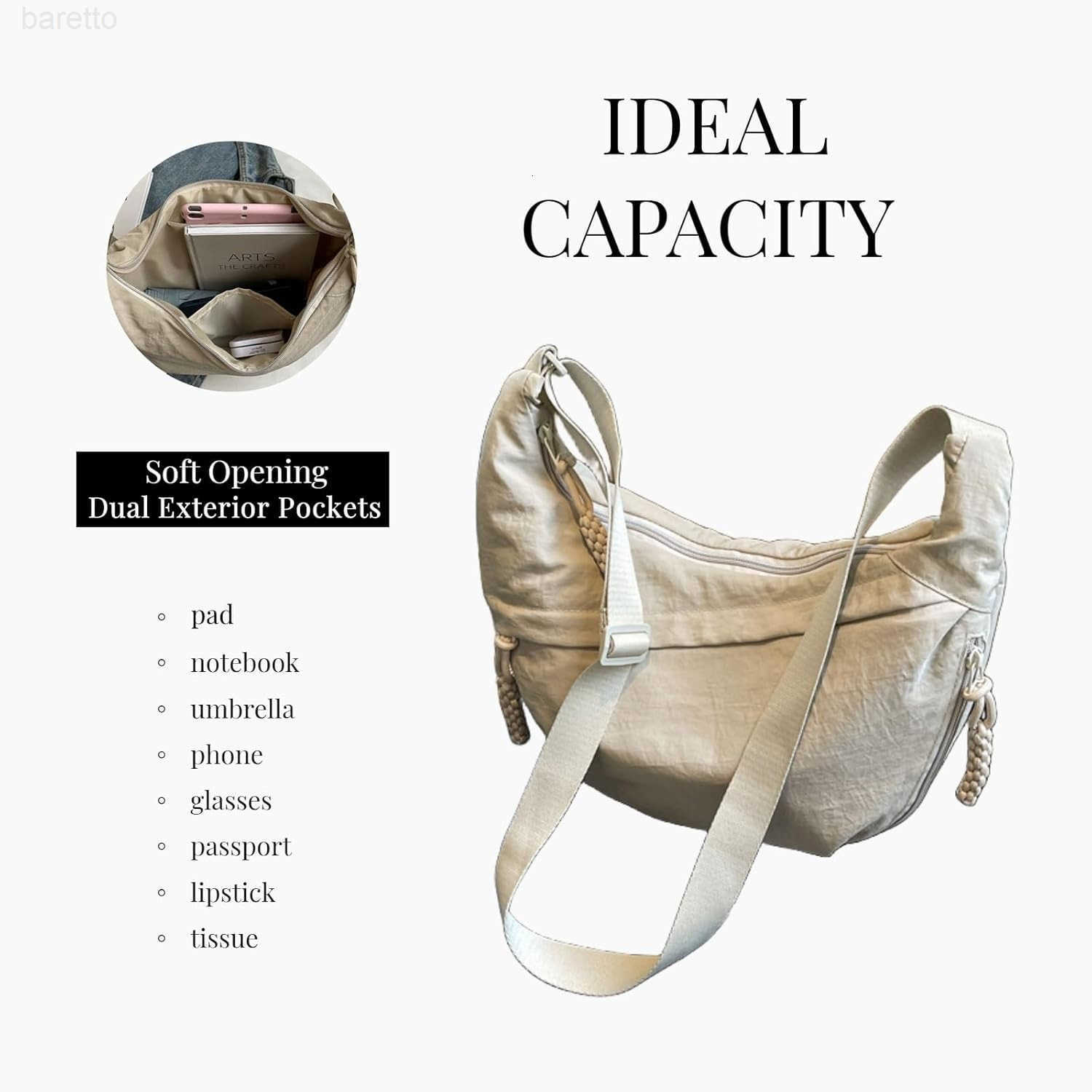 Nylon Crossbody Bags for Women Trendy Medium Crescent Bag Lightweight Woman Over Shoulder Purse with Zipper M250903