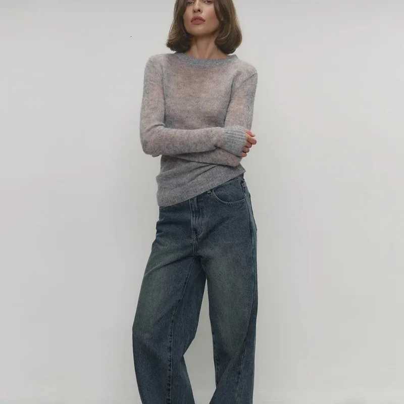 Talenza Round Neck Knit Pullover Women Summer Casual Solid Long Sleeve Shirt Top 2025 Loose High Street Office Lady Sweater Top M250904