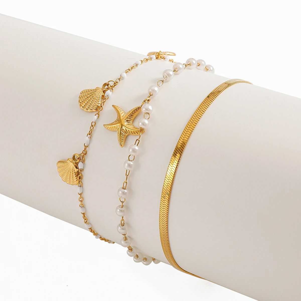 Yori Ocean Style Starfish Shell Three Layer Chain Bracelet 18K PVD Plated Summer Daily Jewelry Hypoallergenic for WomenXJ250904