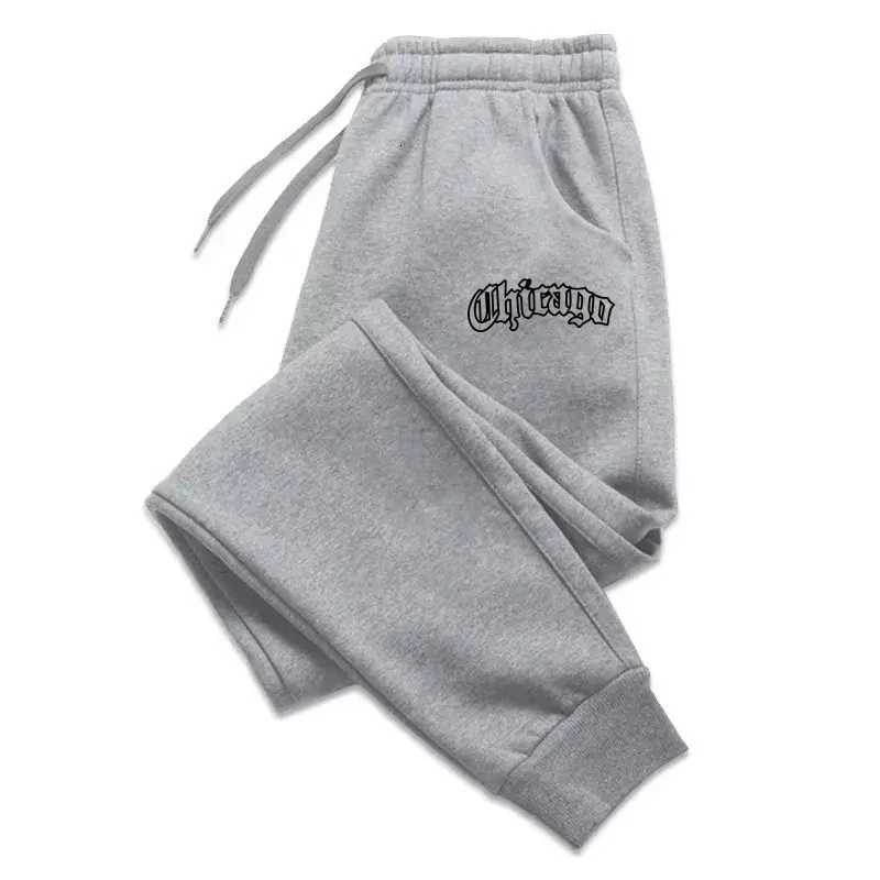 Chicago Printed Fleece Sweatpants Men Women Fashion Simple Outdoor Fitness Jogging Casual Pants Drawstring Fleece Long PantsXJ250904