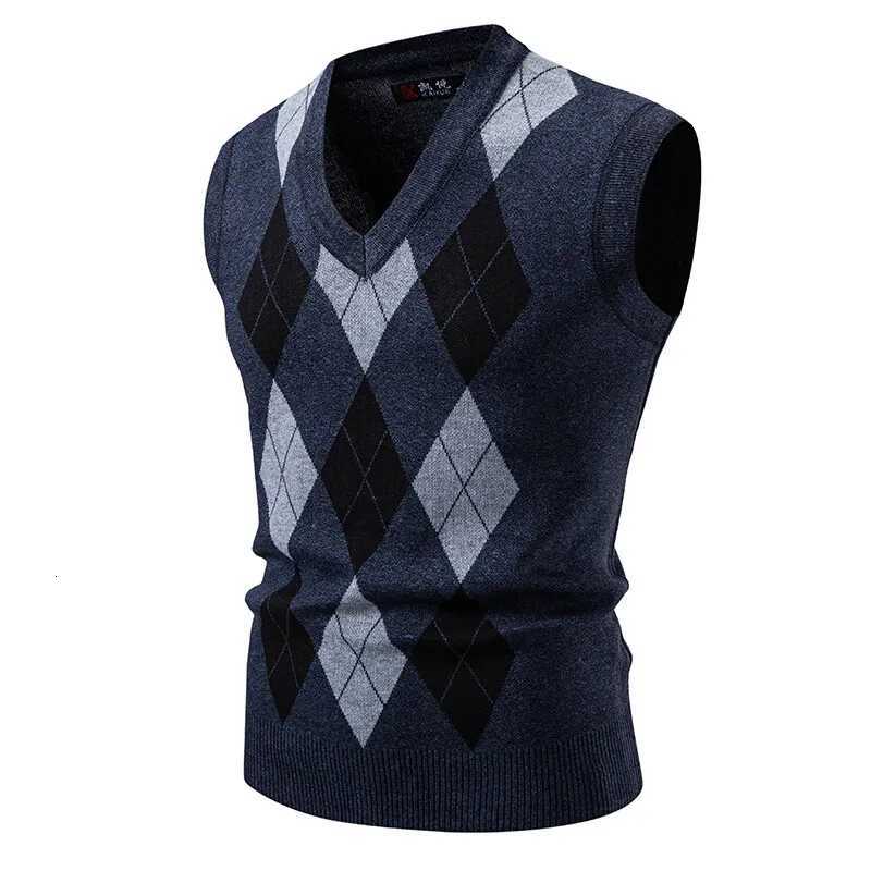 Mens Sleeveless Knit Vests Fashion Geometric Knitted Pullovers Men VNeck Smart Casual Sweater Tank Tops Knitting Mens ClothingXJ250904