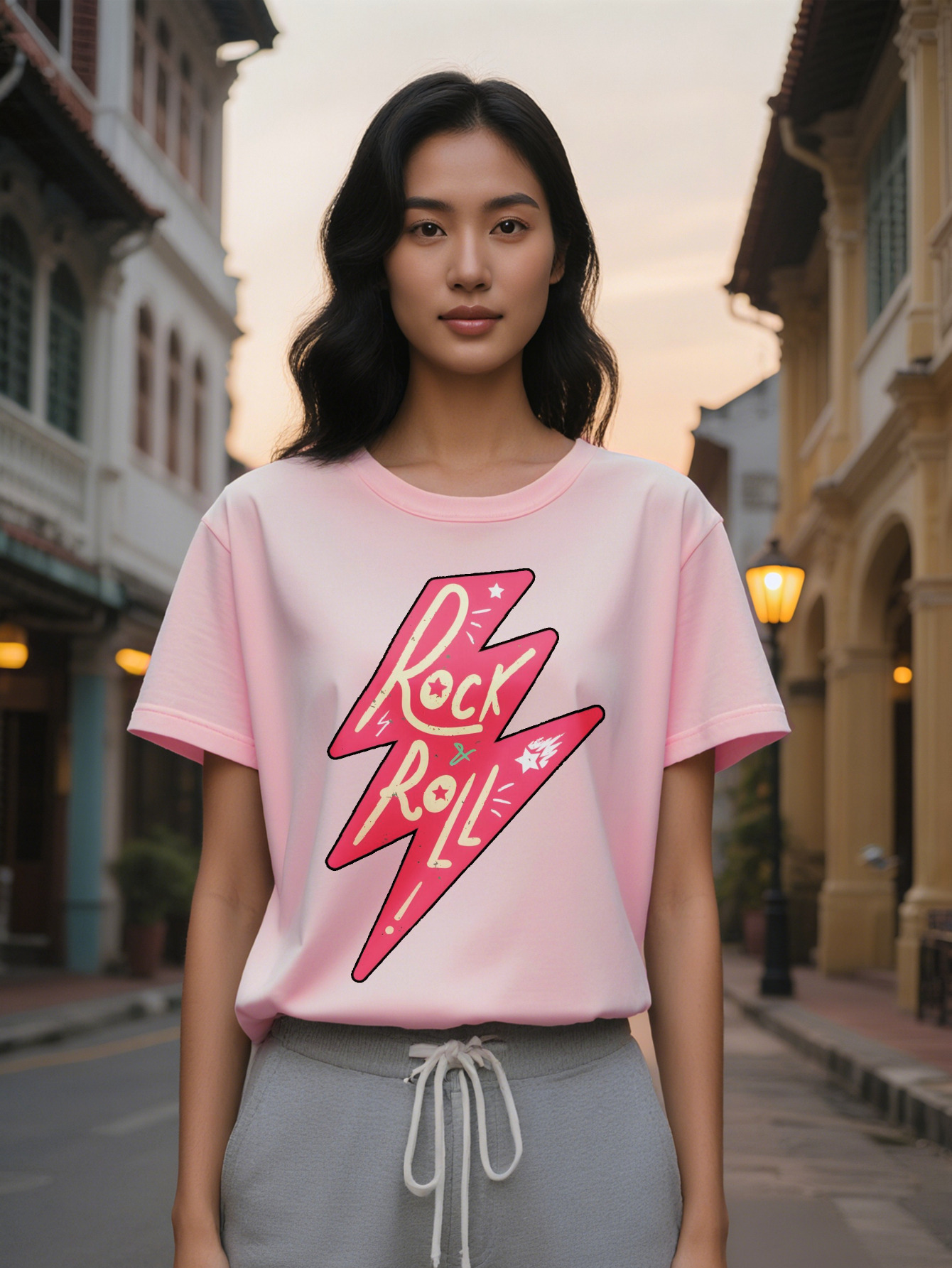 ladys Casual Crew Neck T-Shirt Vintage Band Print Summer Knit Top Regular Fit Slight Stretch pure cotton Ideal