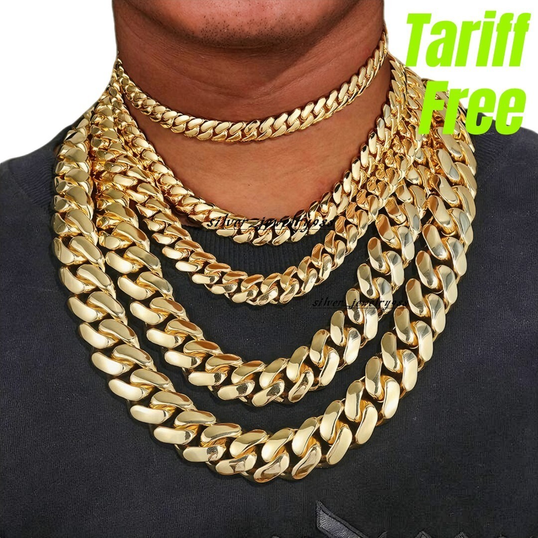 Wholesale Choker 14K 18k Gold Plated Cuban Link Chain 10mm25mm Heavy Solid Brass Miami Cuban Chains Bracelet Necklace for Men