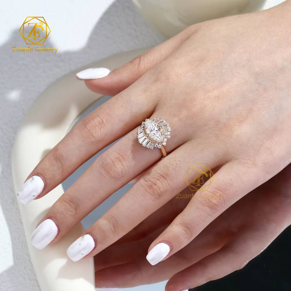 Wholesale Price Jewelry 10K Real Rose Gold Yellow Gold 2CT6X12MM D VVS1 Marquise Moissanite Diamond Wedding Ring for Women