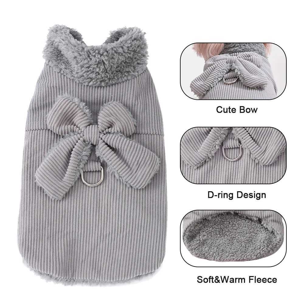 Cute Dog Coat With Bow For Small Medium Dogs Cats Winter Warm Fleece Pet Puppy et Clothes Yorkie Schnauzer Costume Apparel W250904