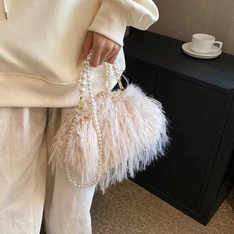 Small Soft Plush Beaded Shoulder Side Bag for Women 2025 Winter Fashion Trend Design Handbags Clutch Bags Z250903