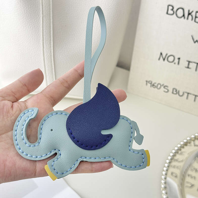 DHEssentials 2025 Handmade Flying Elephant Pendant DIY Bag Charm Leather Hand Sewn Keychain Exquisite Gift Car Hanger Coffee Blue Beige Gray