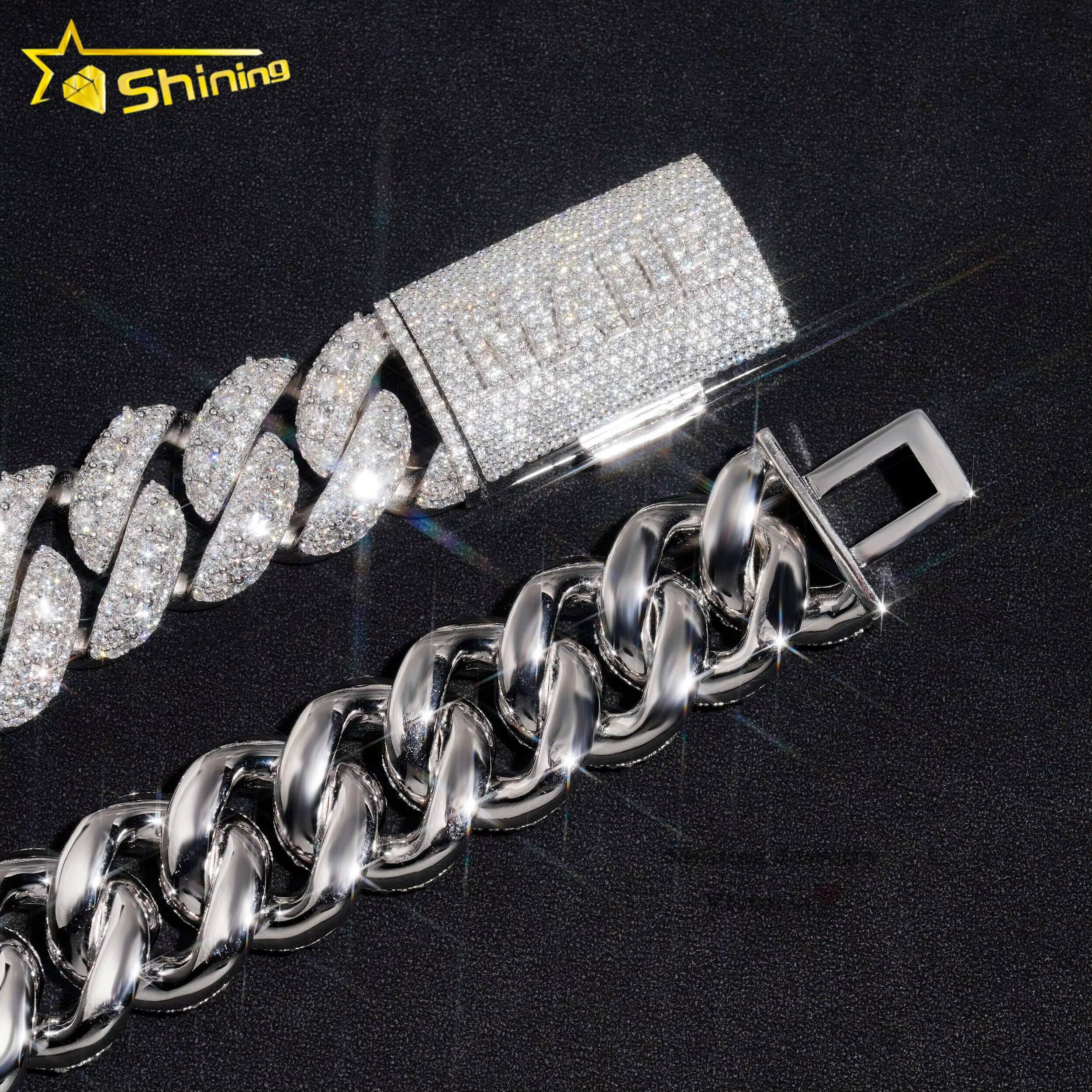 2025 Rapper Jewelry 30mm White Gold Cuban Chain Sterling Silver Hip Hop Necklace Miami Vvs Moissanite Diamond Cuban Link Chain