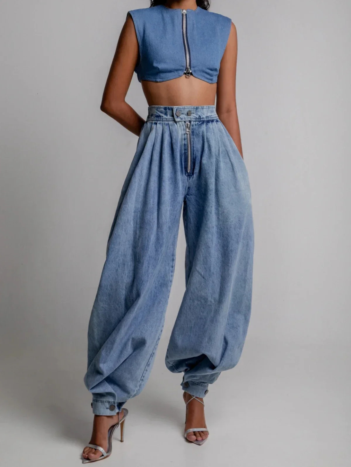 Women Spring High Waist Zipper Denim Loose Harem Trousers Jeans Female Vintage Balloon Pants Ladies Casual 250903