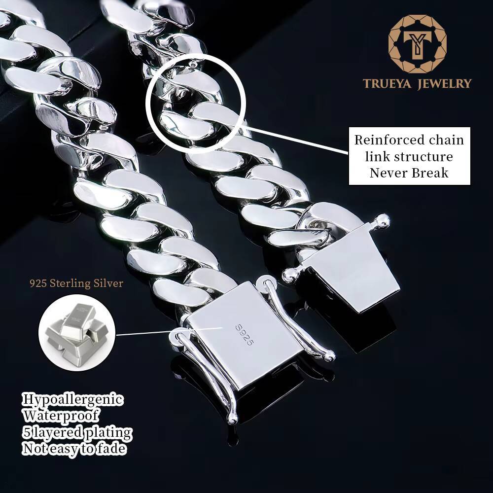 Custom Polished 925 Sterling Silver Arc Style 14mm 18mm 8in Hip Hop Plain Cuban Link Chain Necklaces Bracelets for Youngster