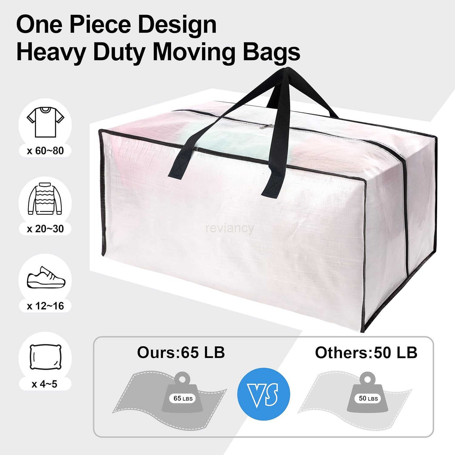 Large Moving Bags WBackpack Straps Strong Handles Zippers Storage Totes For Space Saving Fold Flat Alternative to Box and Bin Set of 6 MulticolorW2509