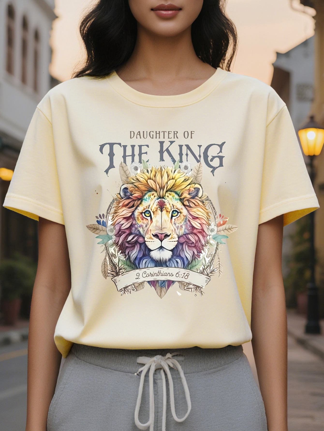 Large XL Vibrant Lion Print Crew Neck Short Sleeve T-shirt Soft Micro Elastic Cotton Fabric Casual Relaxed Fit Perfect for Plus Size