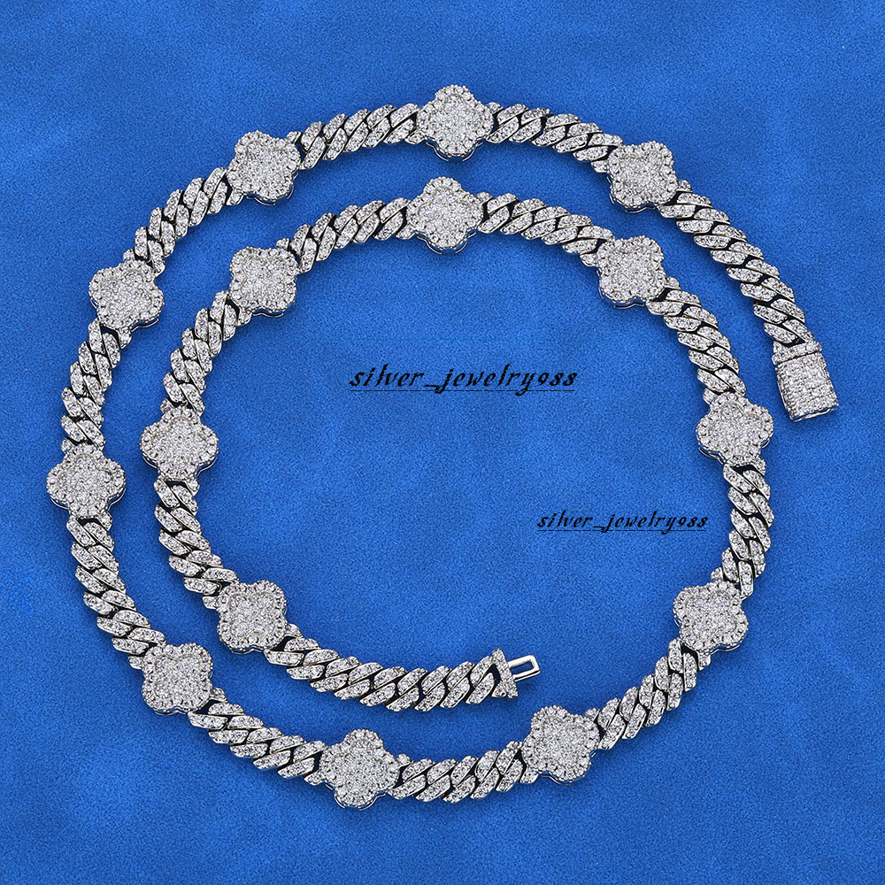 925 Silver Chain Link VVS D Color Moissanite Jewelry Necklace with Clover Cuban Hip Hop Ice Customizable Necklace for Men