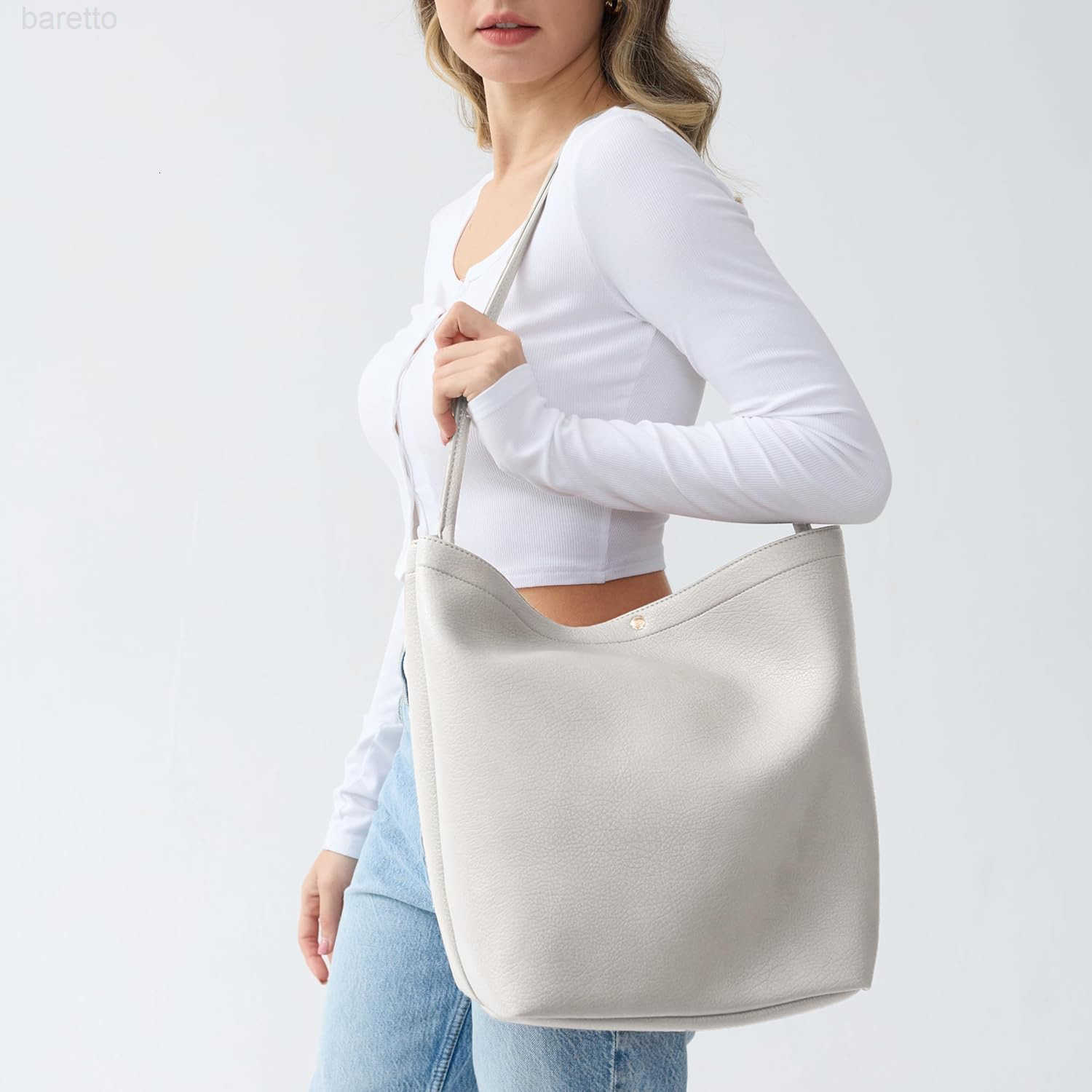 Hobo Bag for Women Vegan Leather Bucket Bags Minimalist Shoulder Handbag M250904