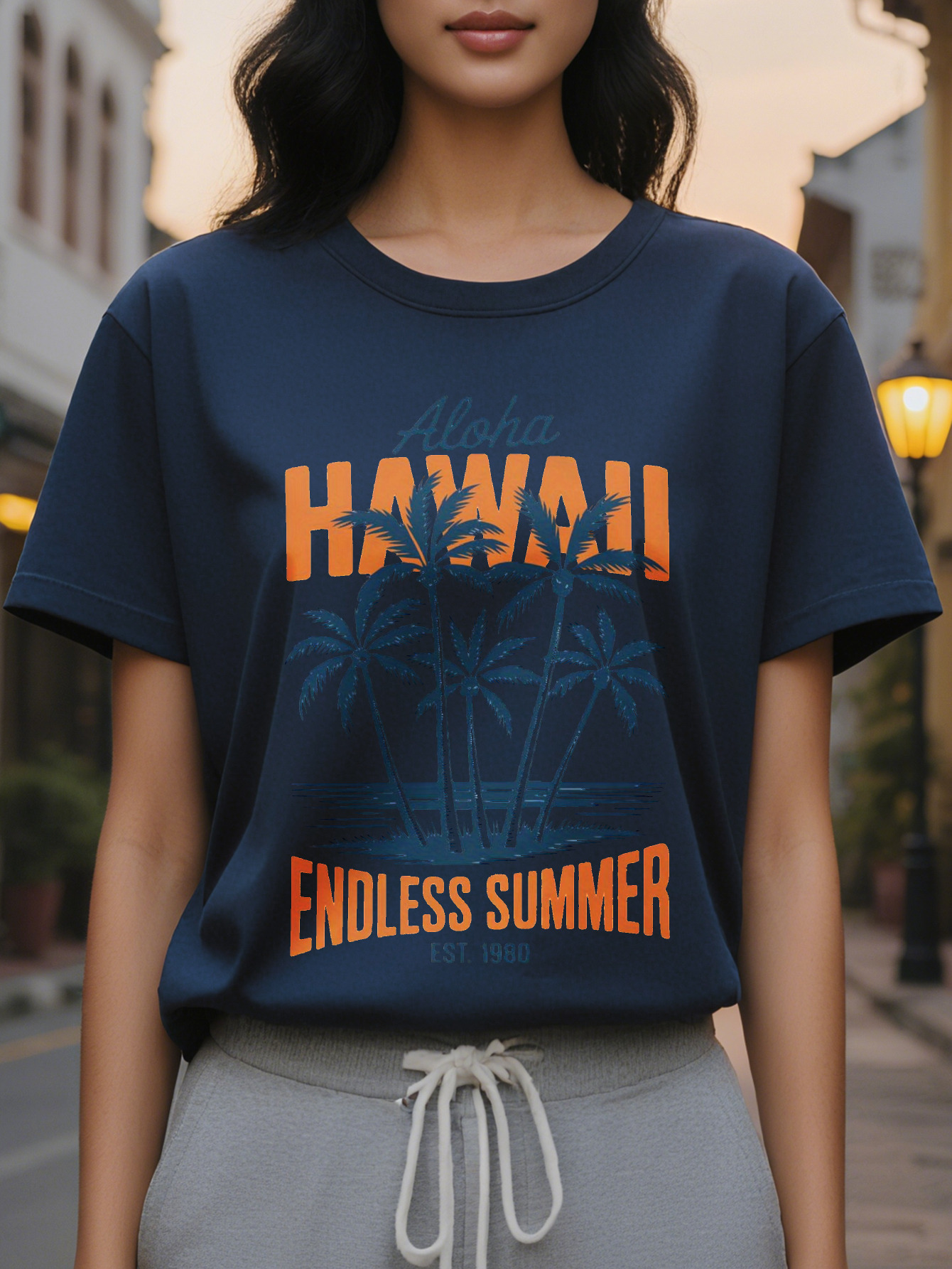 Women's White T-Shirt Retro Print Aloha Letters Design Round Neck Soft Top for Beach Vacations Hawaiian