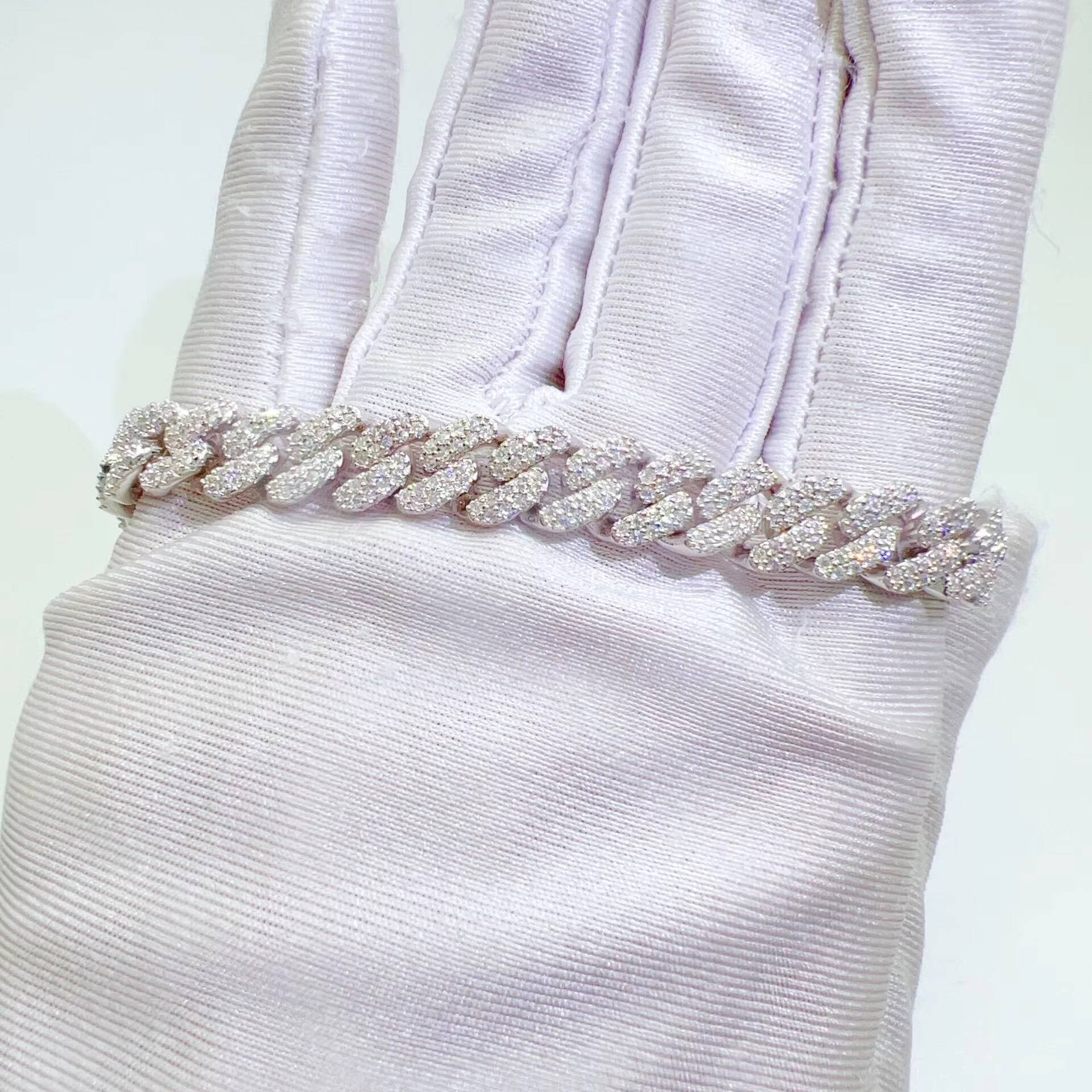 925 Silver Cuban Link Bracelet with Moissanite Diamond Pearl 8mm Thin TwoRow Iced Out Hip Hop Style for Weddings and Gifts