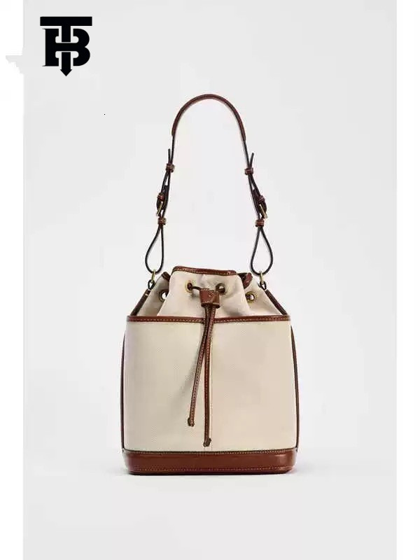 TB BHULAMTE Z Brand Cross-border Bucket Bag 2025 Autumn Winter New Denim Patchwork PU Shoulder Bag Foreign Trade High Designer S Bag Capacity Bag