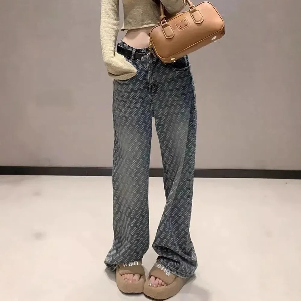 Fashion Slimming StraightLeg Long Jeans For Women HighWaisted LooseFit Denim Trousers Trendy Letter Print n 250823