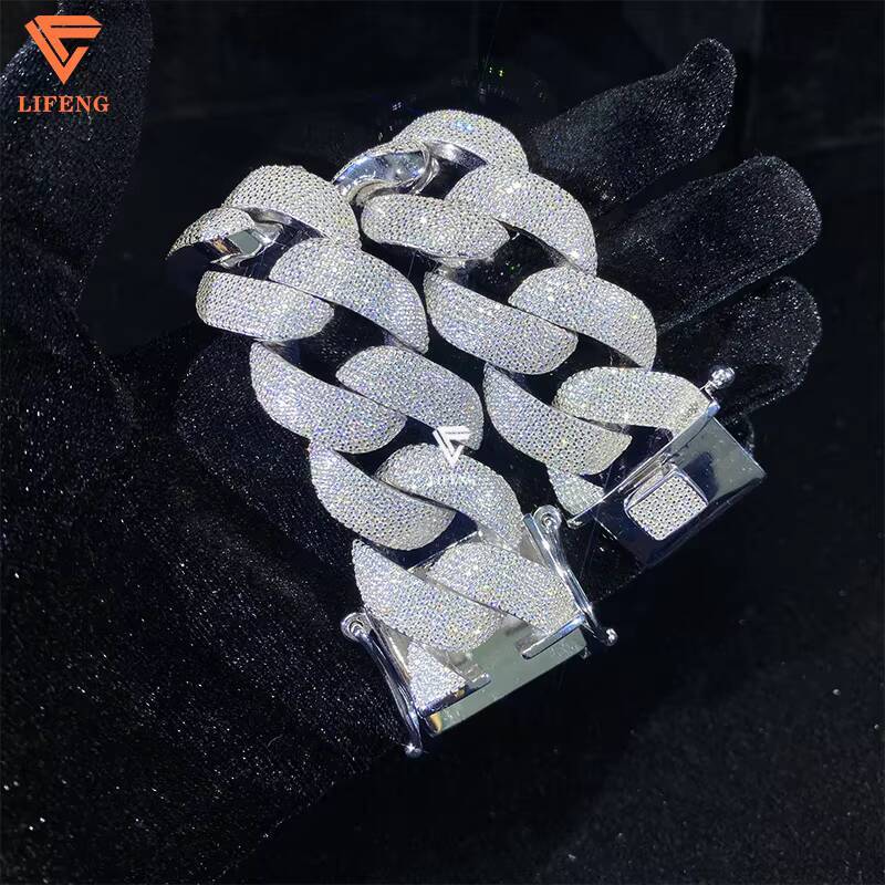 Lifeng Jewelry Moissanite Chain 28mm Bubble Cuban Bracelet Custom Cuban Link Chain Bracelet Hip Hop Cuban Link Chain 925 Silver