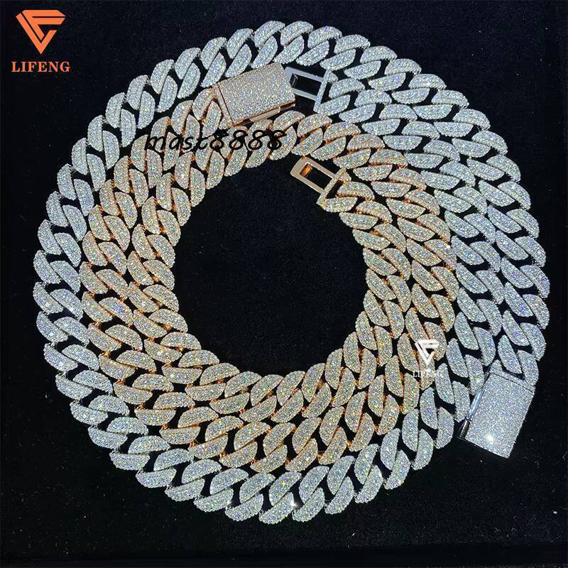 10mm 12mm 14mm Lced Out Hip Hop Fine Jewelry Necklace Rose Gold 925 Sliver Vvs Moissanite Diamond Miami Cuban Link Chain