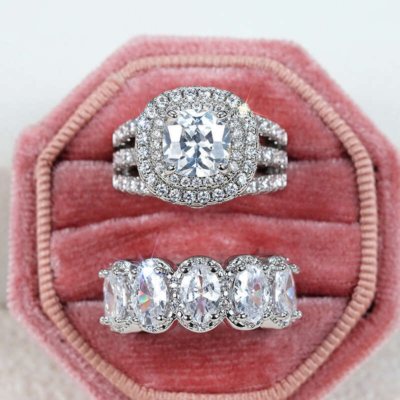 Diamond Ring Egg-shaped Circle Micro-inlaid White Super Sparkling Zircon Set Elegant Luxurious Full Diamond Ring