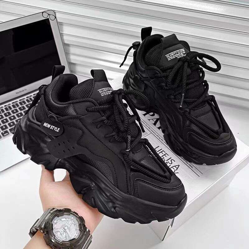 Warrior Men's Shoes Summer Breathable Trendy Brand Versatile Casual Running Sports Thick Sole Inner Black Dad Sneakers