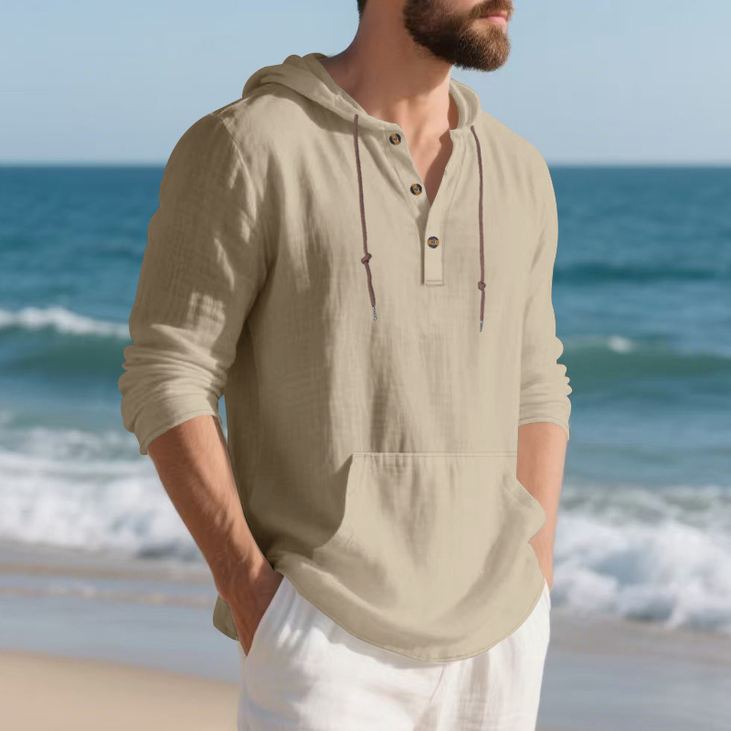 Men's Hoodie linen vintage spring and autumn shirt Casual loose long sleeved clothes High quality trendy men's clothing European size: S-3XL