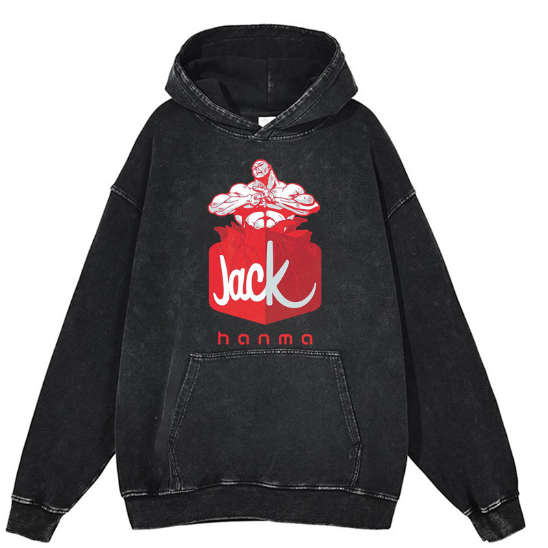 440g Heavyweight Washed Vintage Jack Hanma Anime Street Retro Cotton Hoodie - TT8342