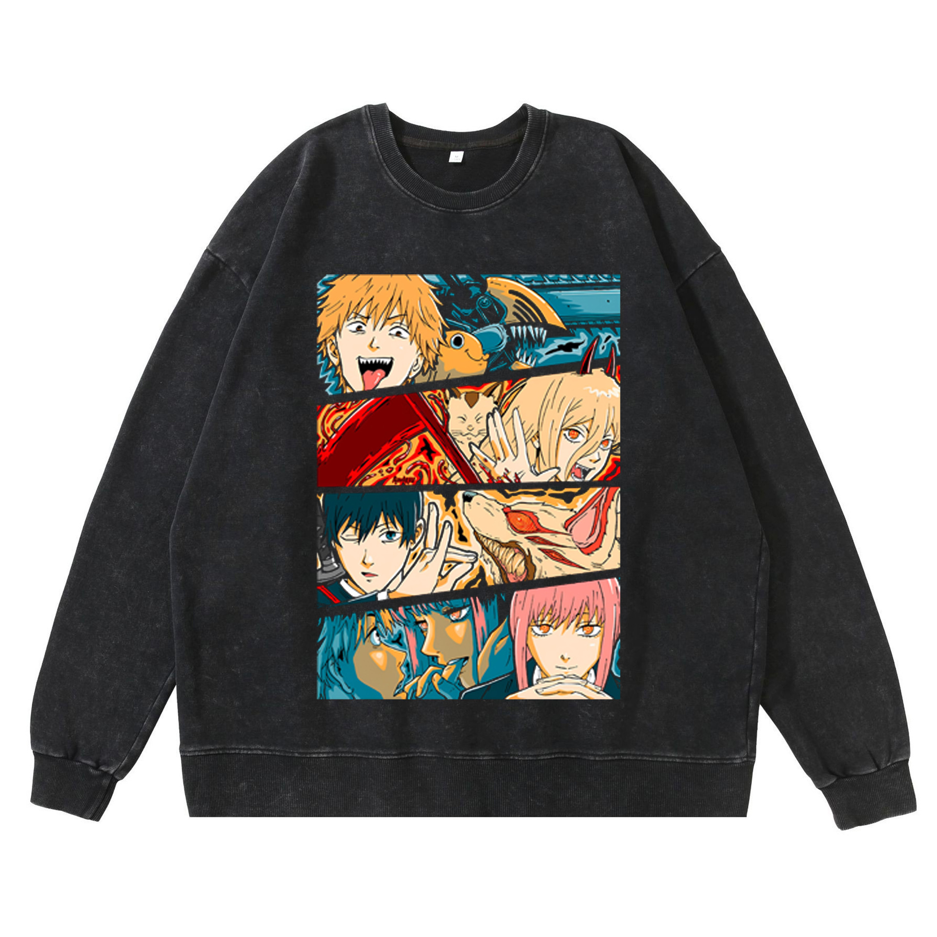 360g Heavyweight Washed Vintage Chainsaw Man Anime American Street Retro Cotton Hoodie Streetwear Crewneck Hoodie - TT8251